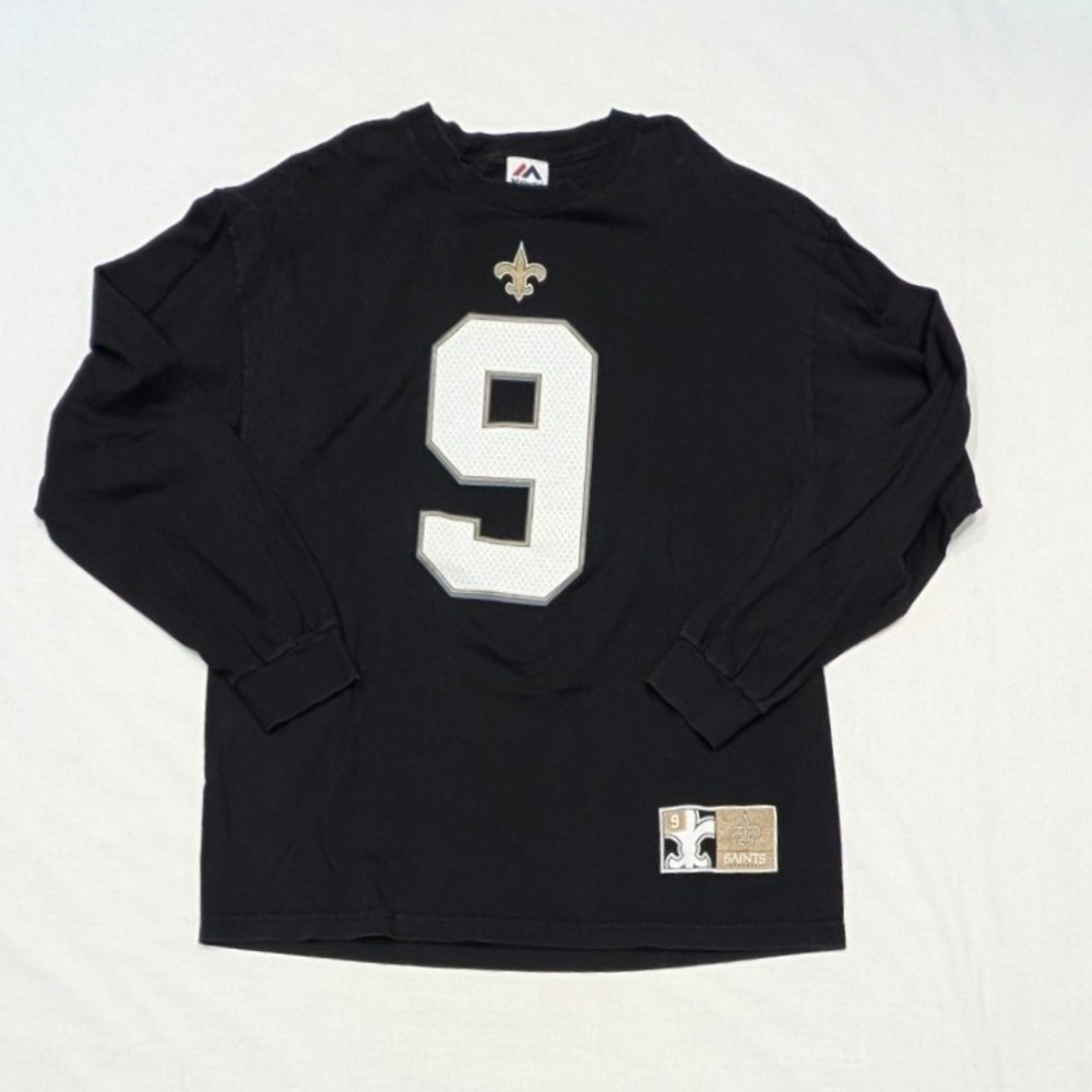 Majestic New Orleans Saints Drew Brees 9 Long Sleeve Shirt Mens Black XL